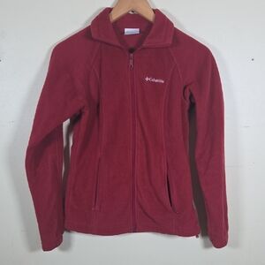 Columbia Jacket Womens Maroon Full Zip Pockets Soft Fleece Outdoor Logo